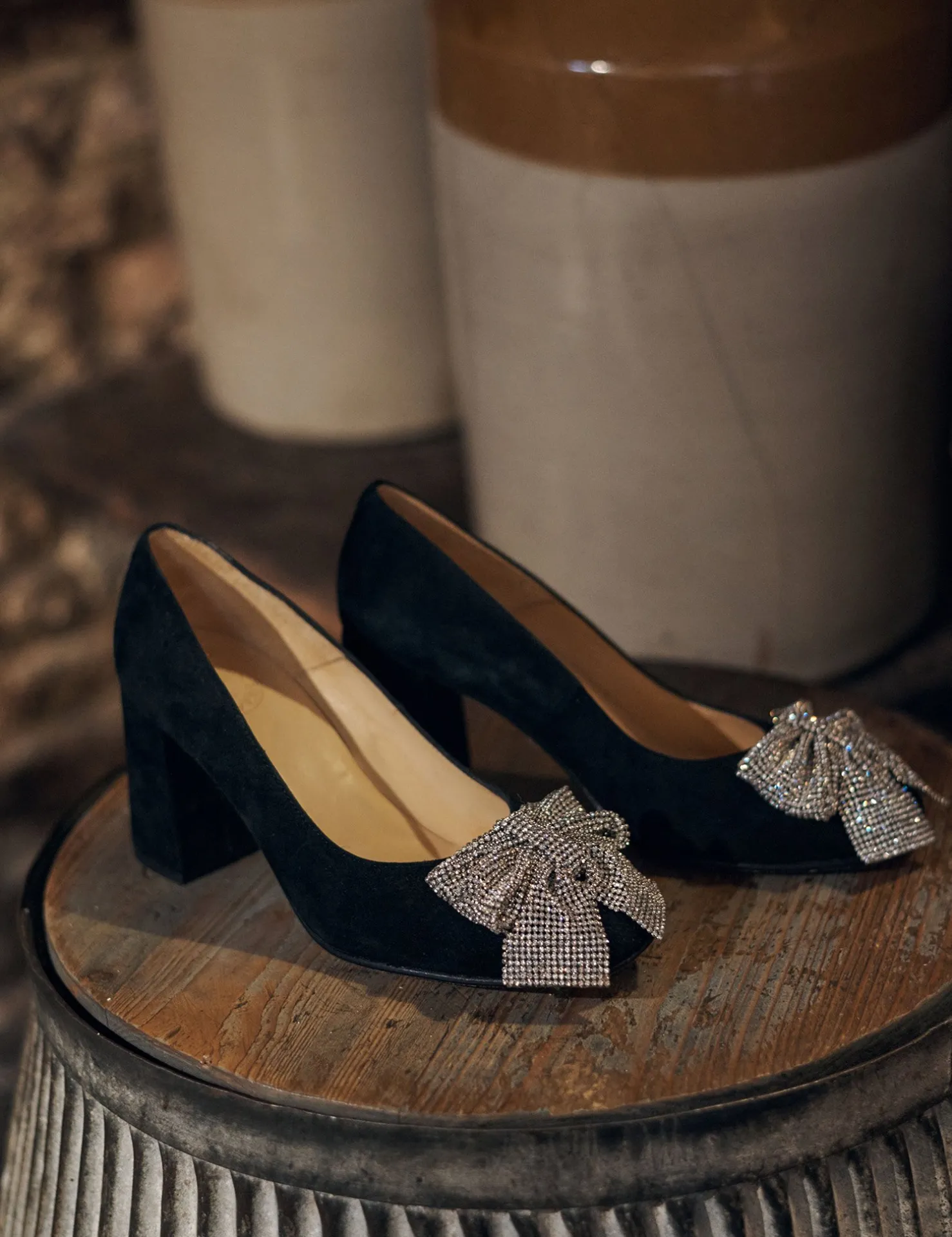 Penelope Chilvers Heeled Shoes*Gamine Bow Suede Shoe